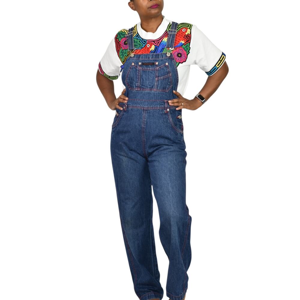 Vintage No Excuses Bib Overalls Blue Wash Denim Jeans Straight Leg Cotton Small